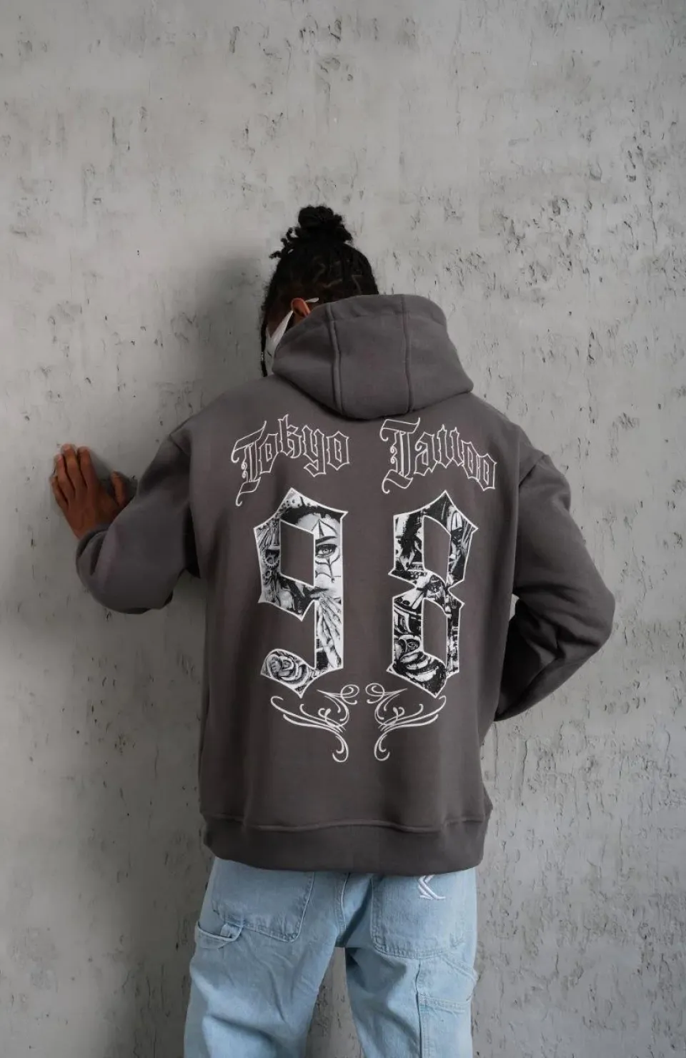 Erkek 98 Baskılı Kapşonlu Sweat - Gri Somersan Giyim | Kadın, Erkek ve Çocuk Moda