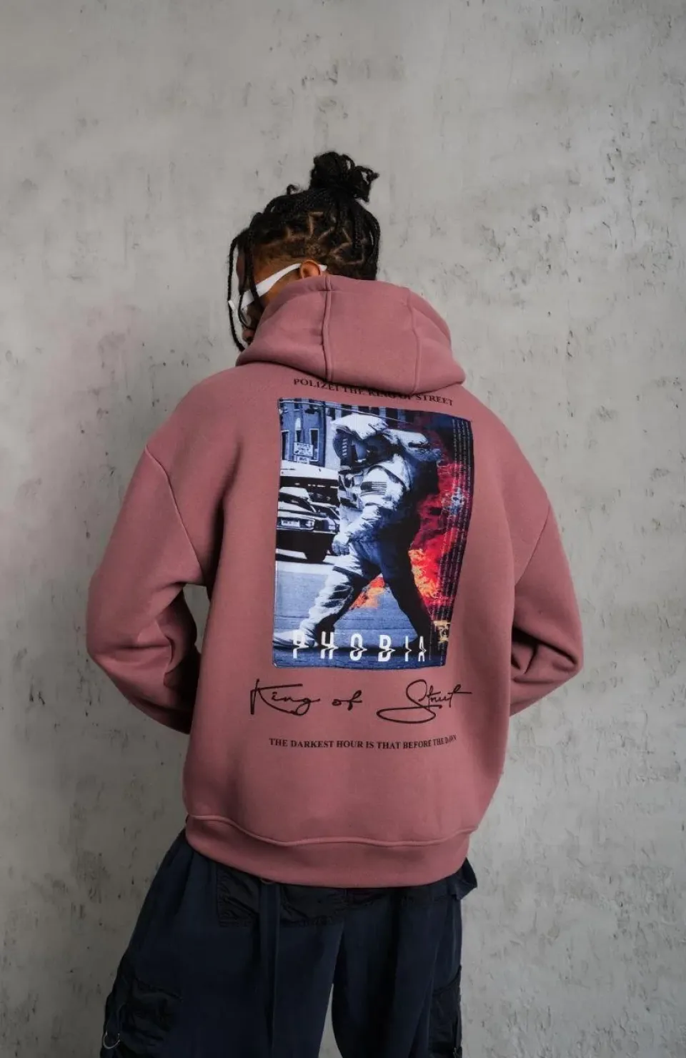 Erkek Astronot Baskılı Kapüşonlu Sweat - Gül Kurusu Somersan Giyim | Kadın, Erkek ve Çocuk Moda