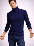 Erkek Balıkcı Yaka Bağazlı Triko Kazak Pamuklu Kalın Fitilli Dokuma, Regular Fit Uzun Kollu Kışlık Model - Lacivert Somersan Giyim | Kadın, Erkek ve Çocuk Moda