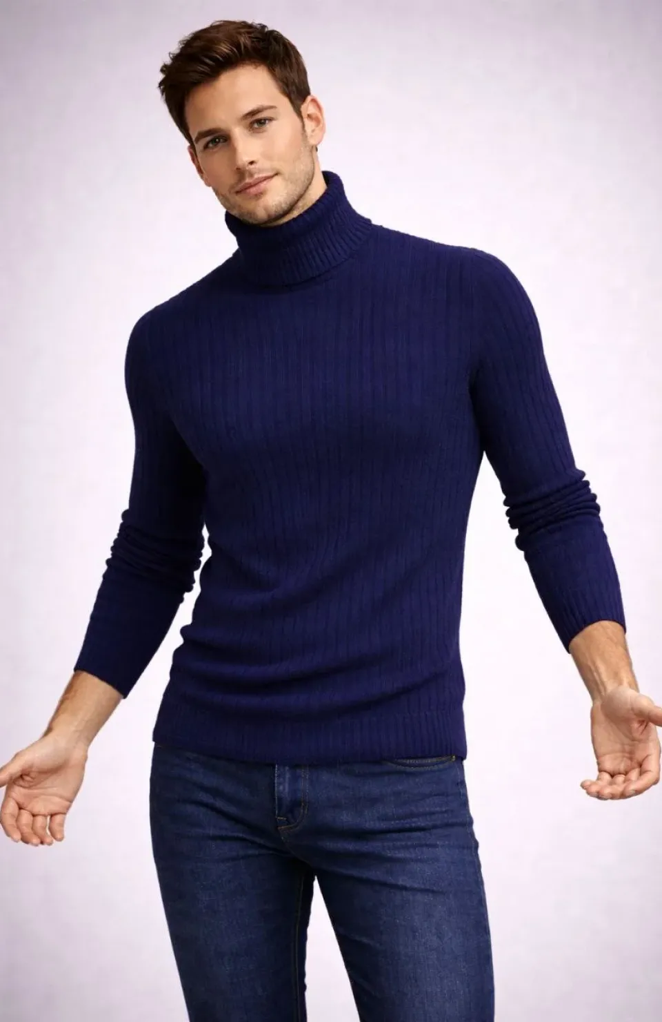 Erkek Balıkcı Yaka Bağazlı Triko Kazak Pamuklu Kalın Fitilli Dokuma, Regular Fit Uzun Kollu Kışlık Model - Lacivert Somersan Giyim | Kadın, Erkek ve Çocuk Moda