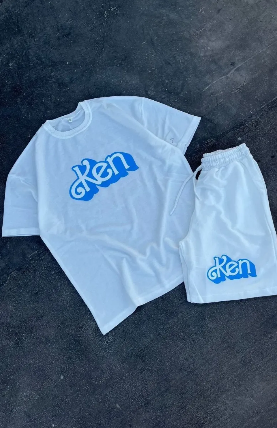 Erkek Baskılı İkili Şort Takım - Beyaz