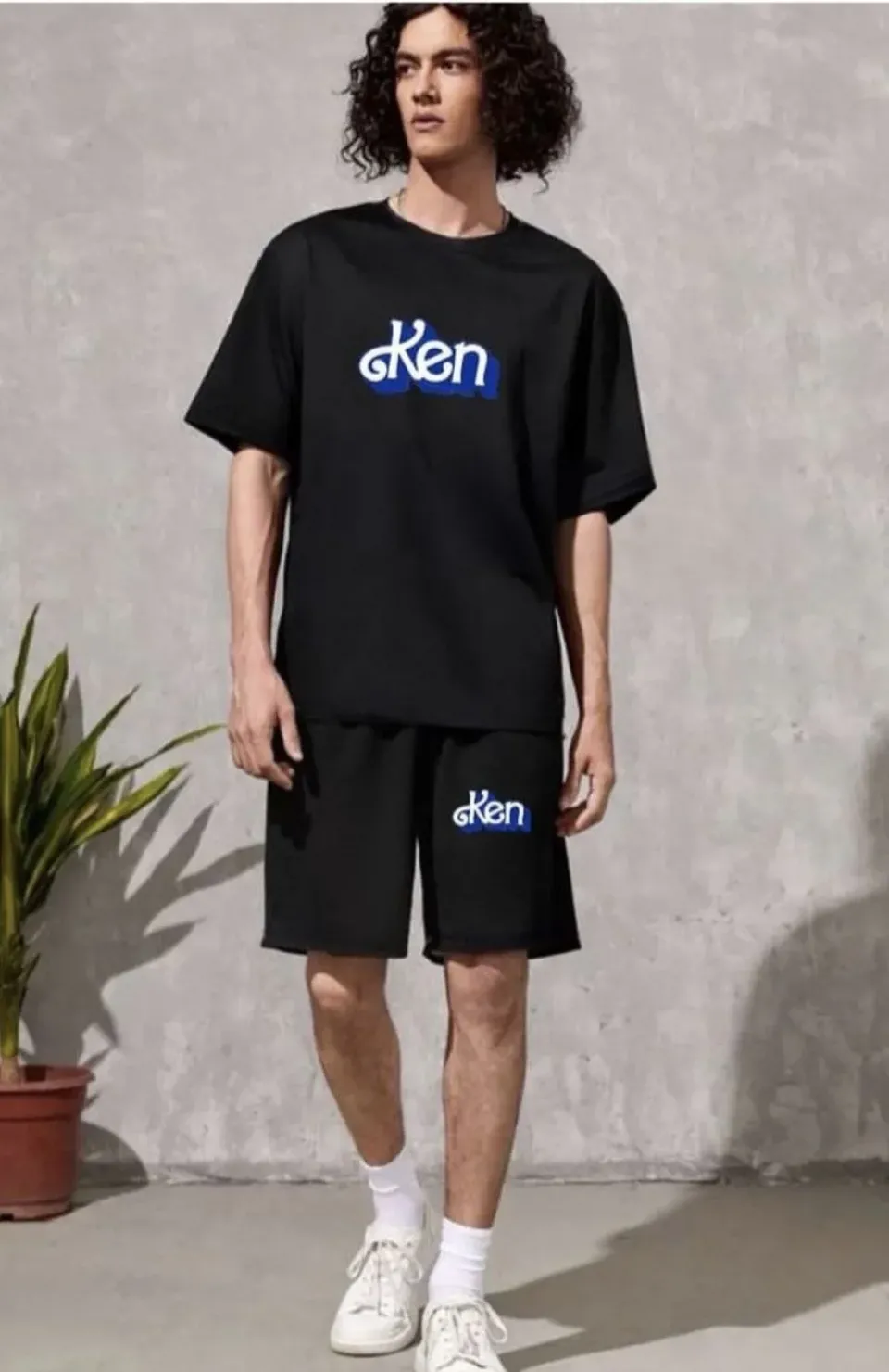 Erkek Baskılı İkili Şort Takım - Siyah