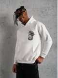 Erkek Baskılı Kapşonlu Sweat - Beyaz