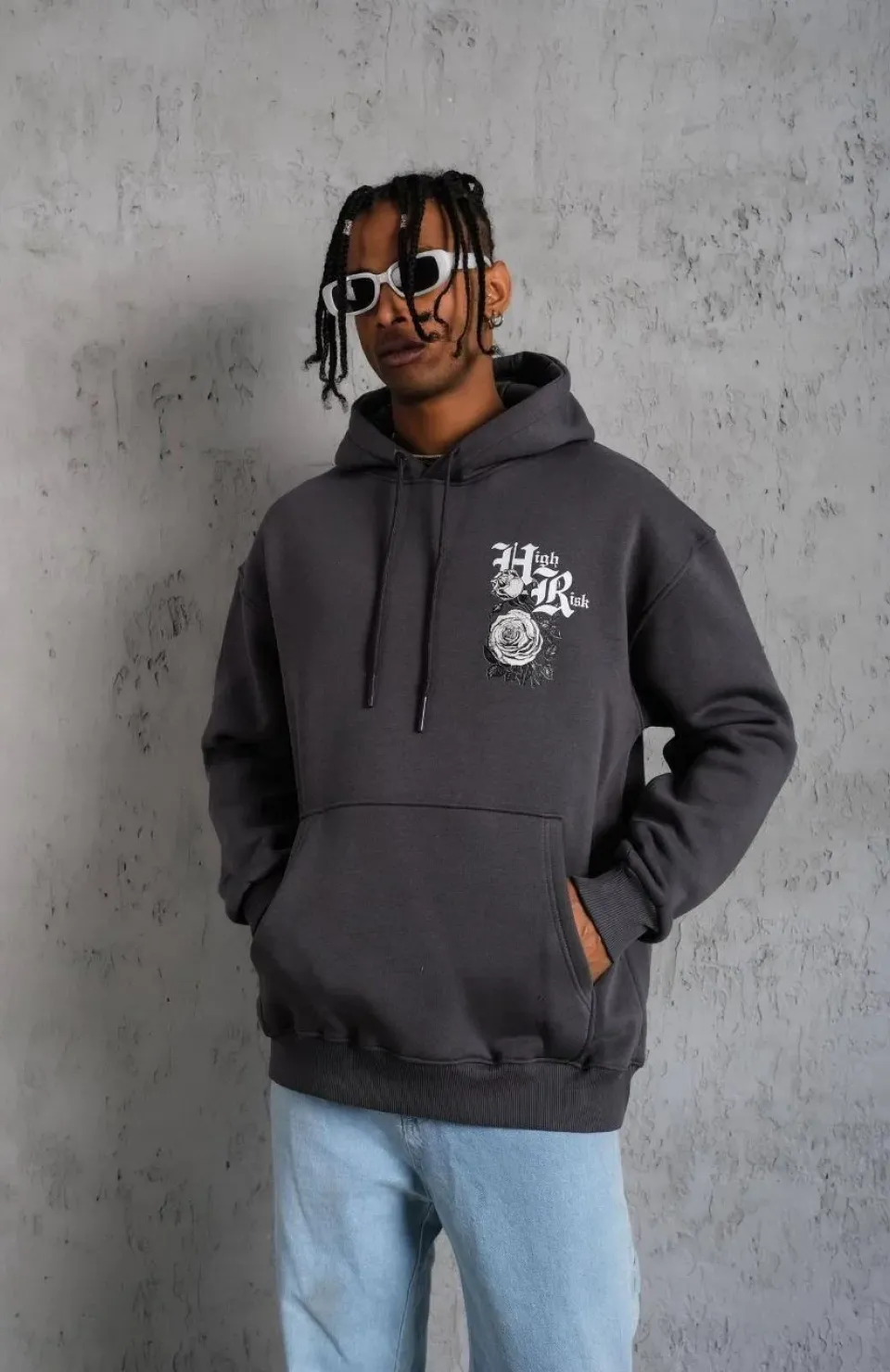 Erkek Baskılı Kapşonlu Sweat - Füme Somersan Giyim | Kadın, Erkek ve Çocuk Moda