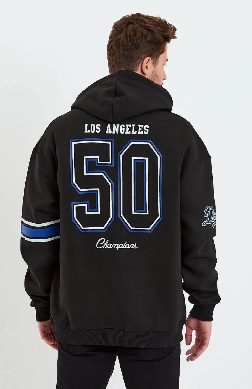 Erkek Baskılı Kapşonlu Üç iplik Oversize Sweatshirt - Siyah Somersan Giyim | Kadın, Erkek ve Çocuk Moda