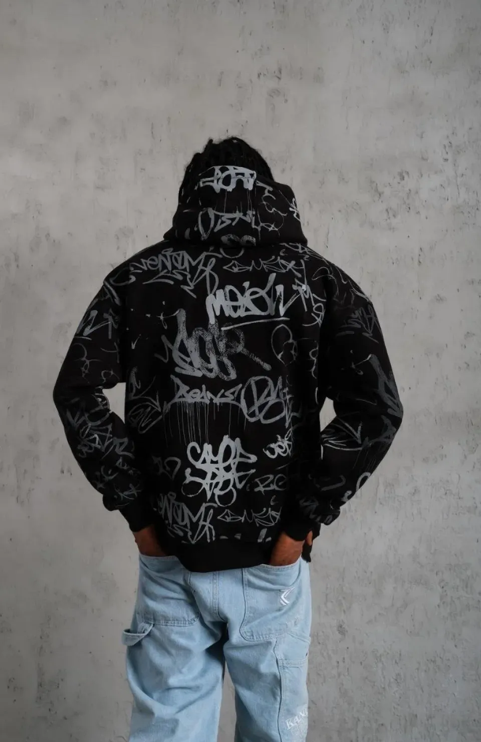 Erkek Baskılı Kapüşonlu Ribanalı Sweat - Siyah Somersan Giyim | Kadın, Erkek ve Çocuk Moda