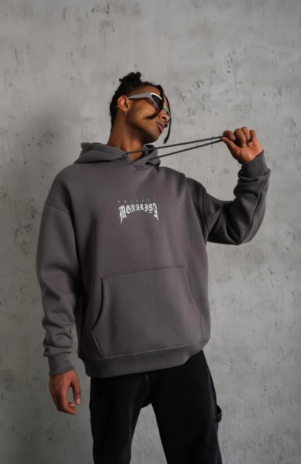 Erkek Baskılı Kapüşonlu ve Kanguru Cepli Sweat- Gri Somersan Giyim | Kadın, Erkek ve Çocuk Moda
