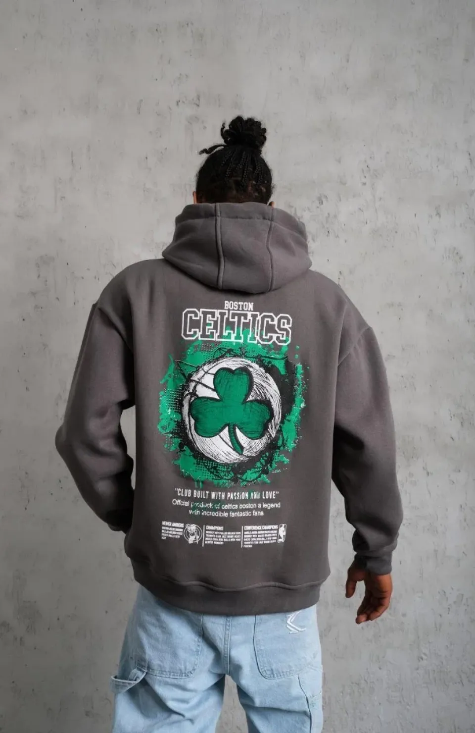 Erkek Baskılı Kapüşonlu ve Kordon İpli Sweat - Gri Somersan Giyim | Kadın, Erkek ve Çocuk Moda