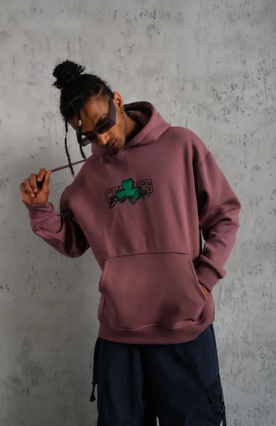 Erkek Baskılı Kapüşonlu ve Kordon İpli Sweat - Gül Kurusu Somersan Giyim | Kadın, Erkek ve Çocuk Moda