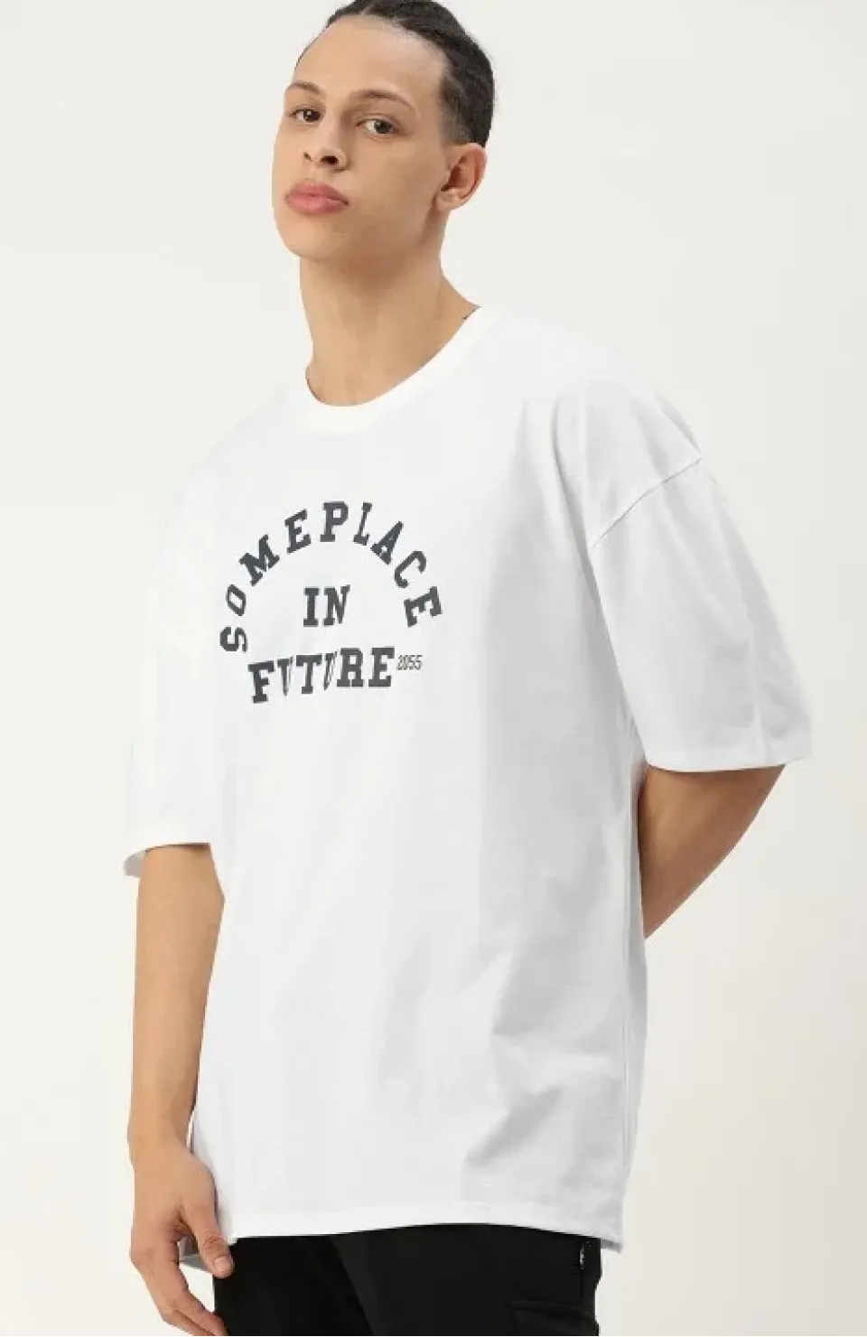 Erkek Baskılı Oversize T-shirt - Beyaz