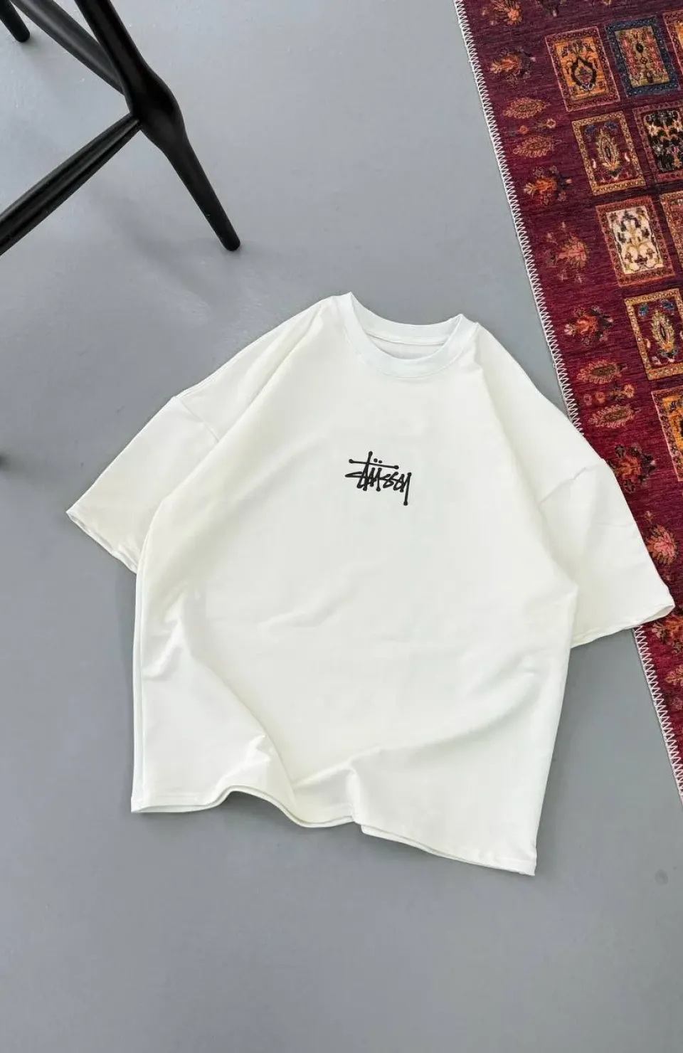 Erkek Baskılı Oversize T-shirt - Beyaz