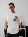 Erkek Baskılı Oversize T-shirt - Beyaz
