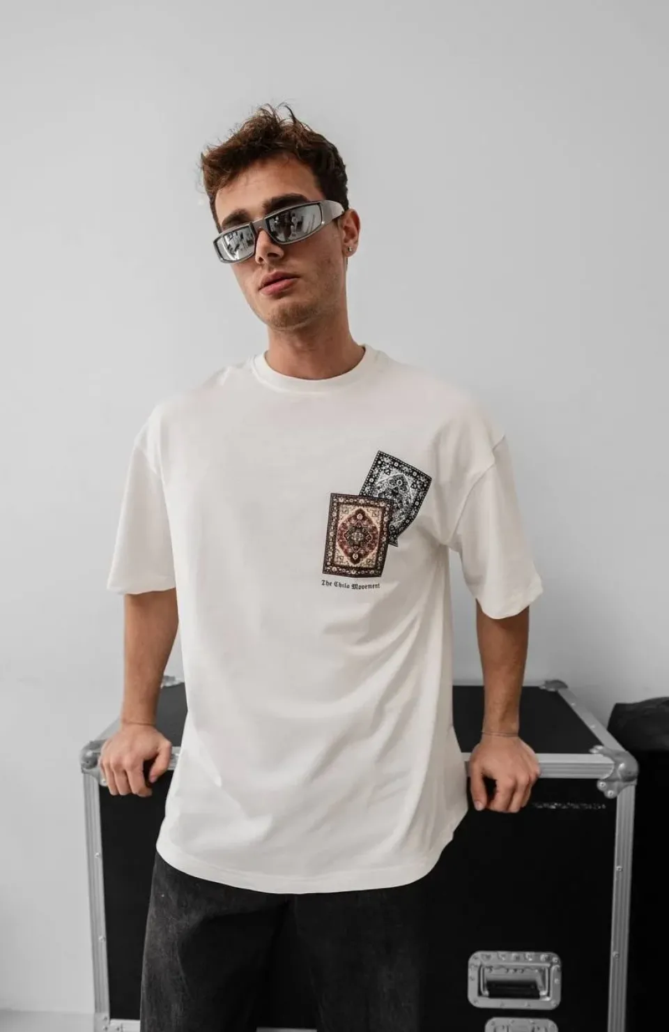 Erkek Baskılı Oversize T-shirt - Beyaz