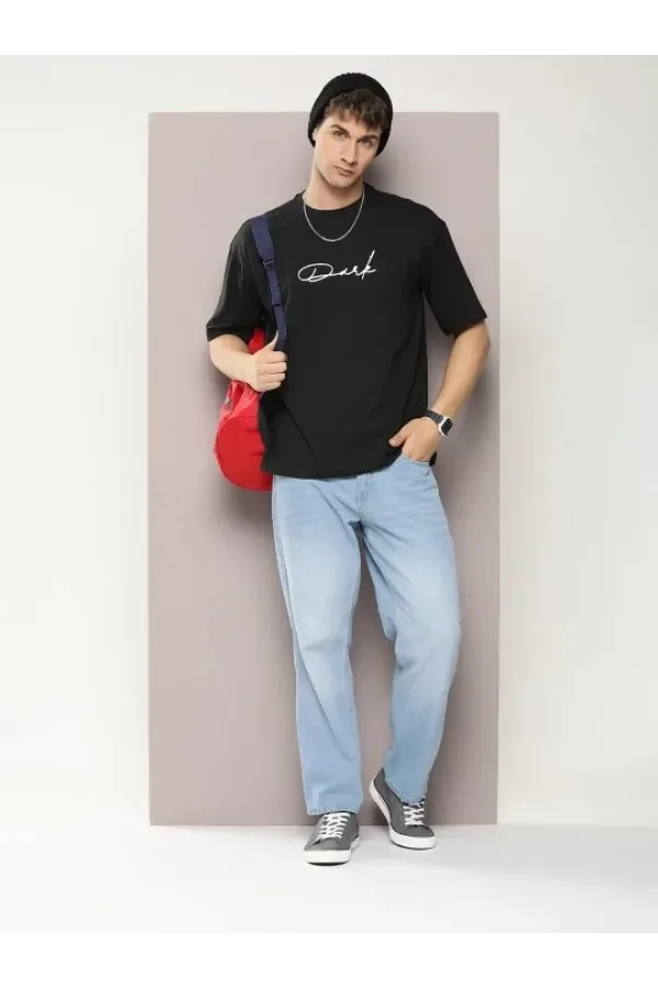 Erkek Baskılı Oversize T-shirt - Siyah