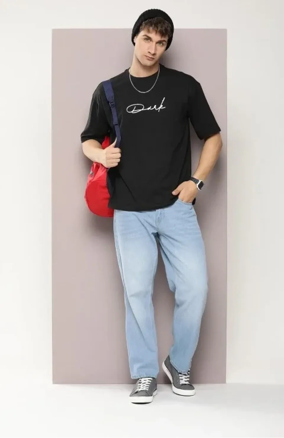 Erkek Baskılı Oversize T-shirt - Siyah