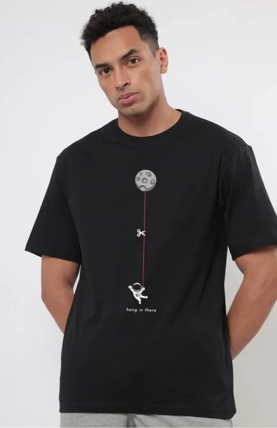 Erkek Baskılı Oversize T-shirt - Siyah