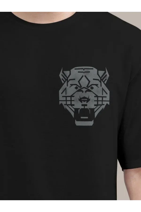 Erkek Baskılı Oversize T-shirt - Siyah