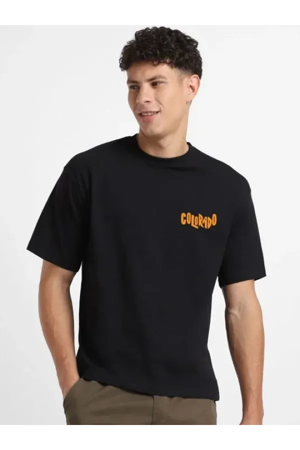 Erkek Baskılı Oversize T-shirt - Siyah