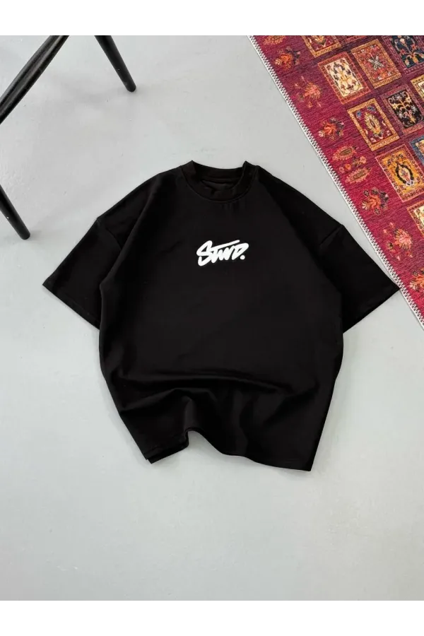 Erkek Baskılı Oversize T-shirt - Siyah