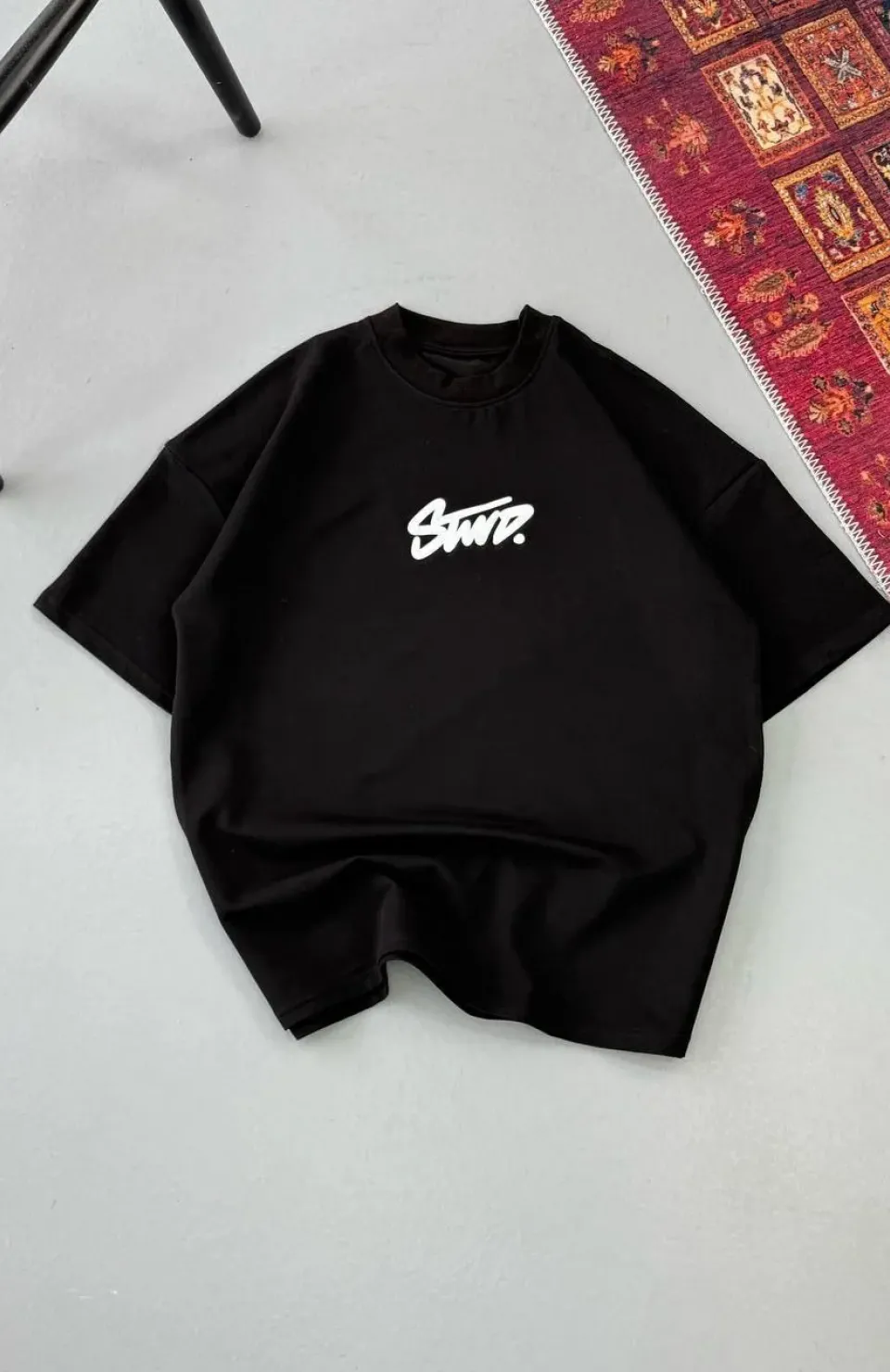 Erkek Baskılı Oversize T-shirt - Siyah