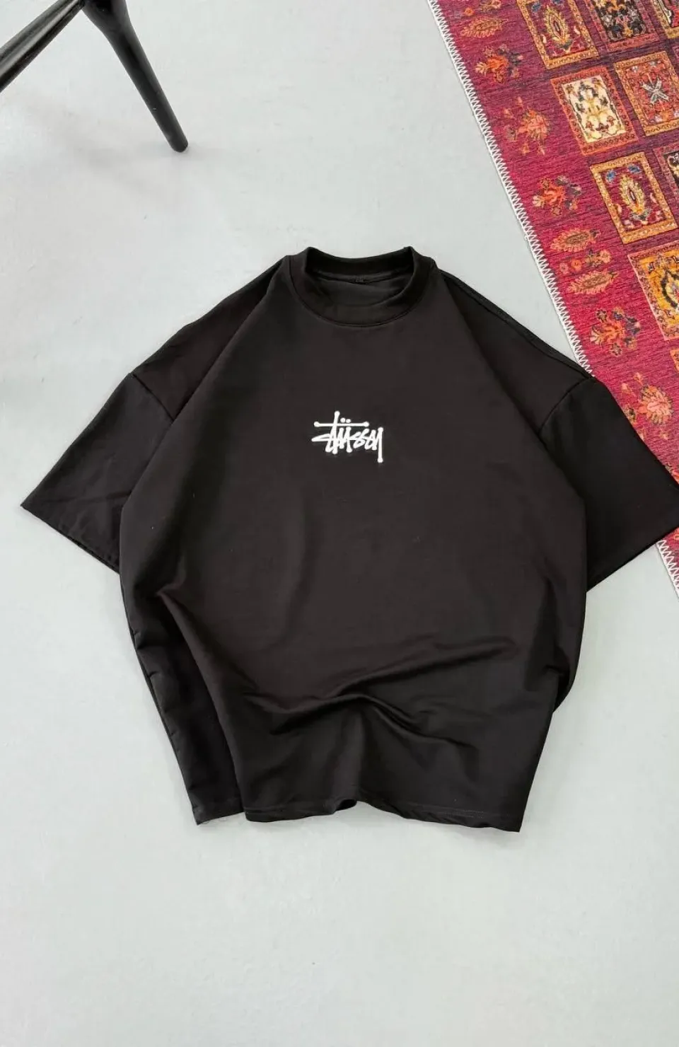 Erkek Baskılı Oversize T-shirt - Siyah