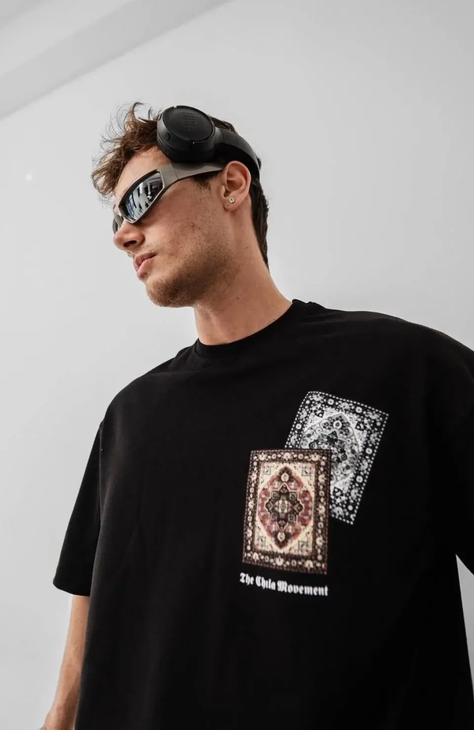 Erkek Baskılı Oversize T-shirt - Siyah