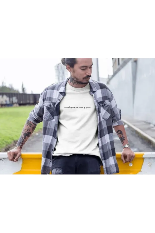 Erkek Bisiklet Yaka Baskılı Oversize T-Shirt - Beyaz