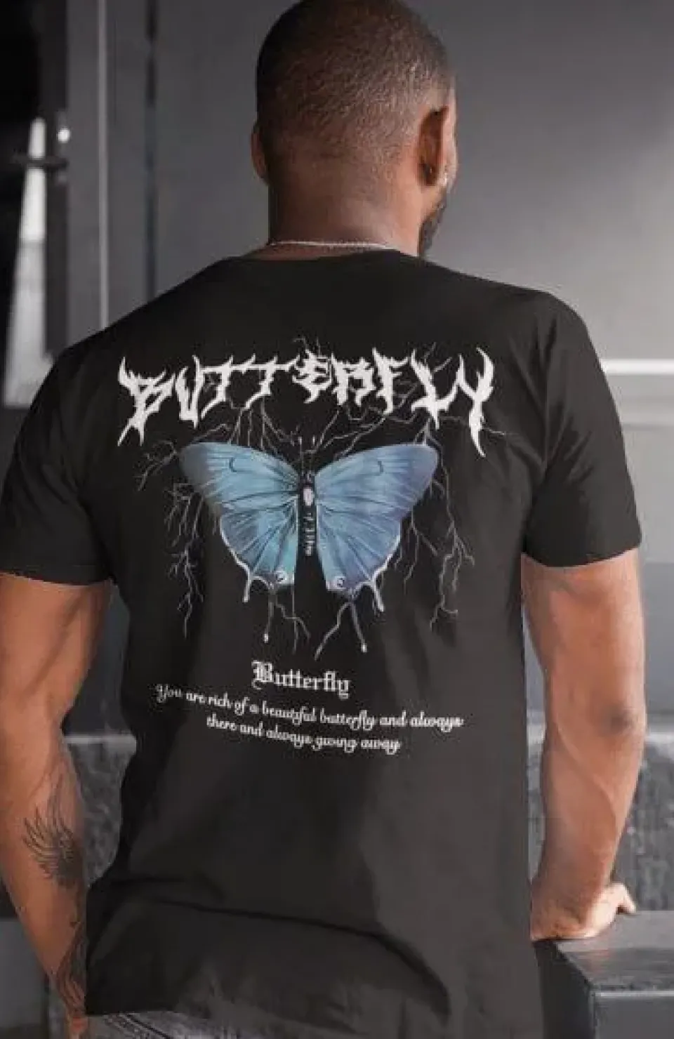 Erkek Bisiklet Yaka Baskılı Oversize T-Shirt - Siyah