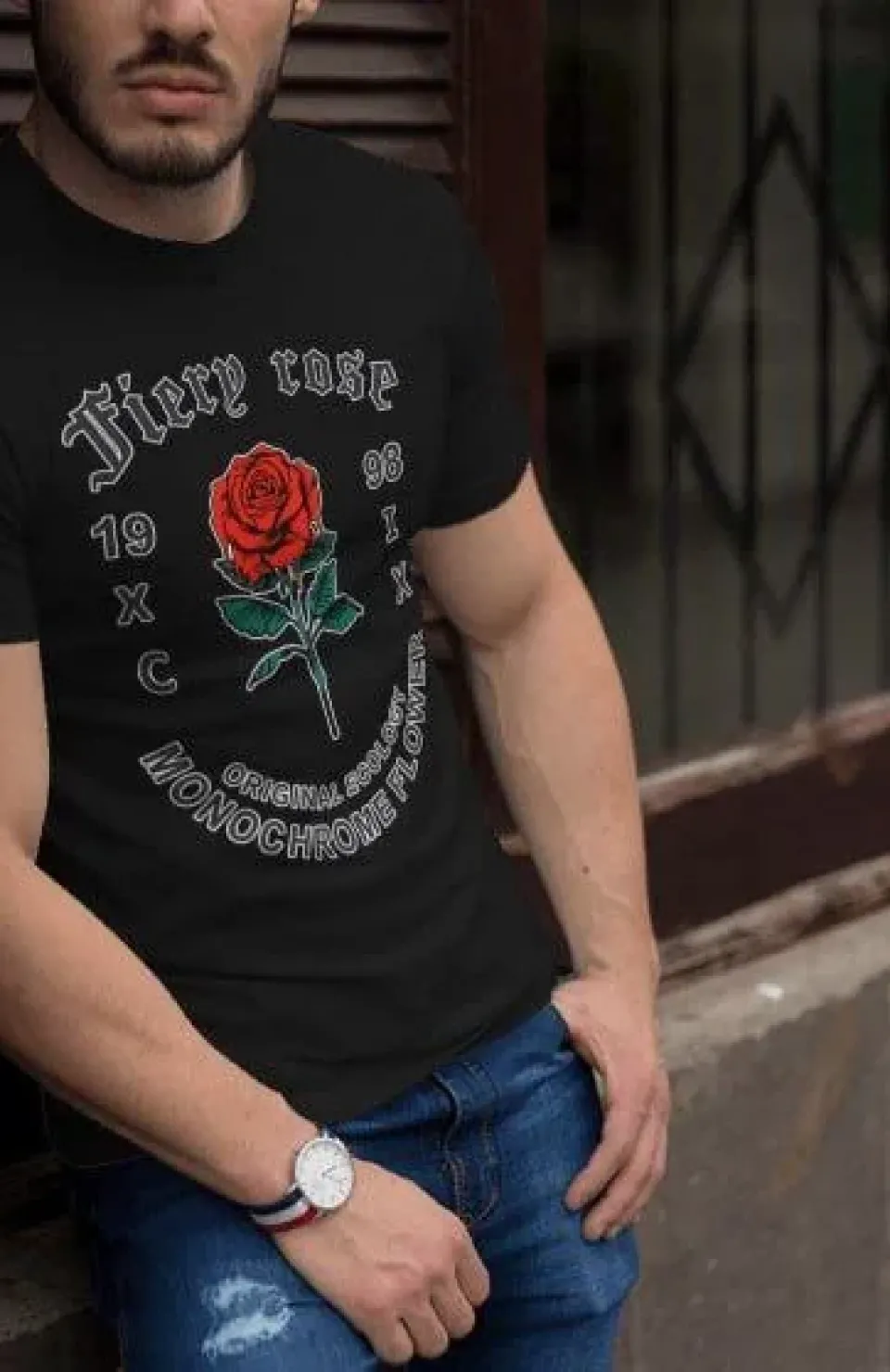 Erkek Bisiklet Yaka Baskılı Oversize T-Shirt - Siyah