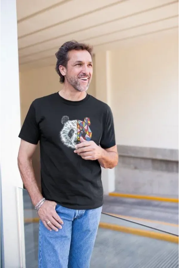 Erkek Bisiklet Yaka Baskılı Oversize T-Shirt - Siyah