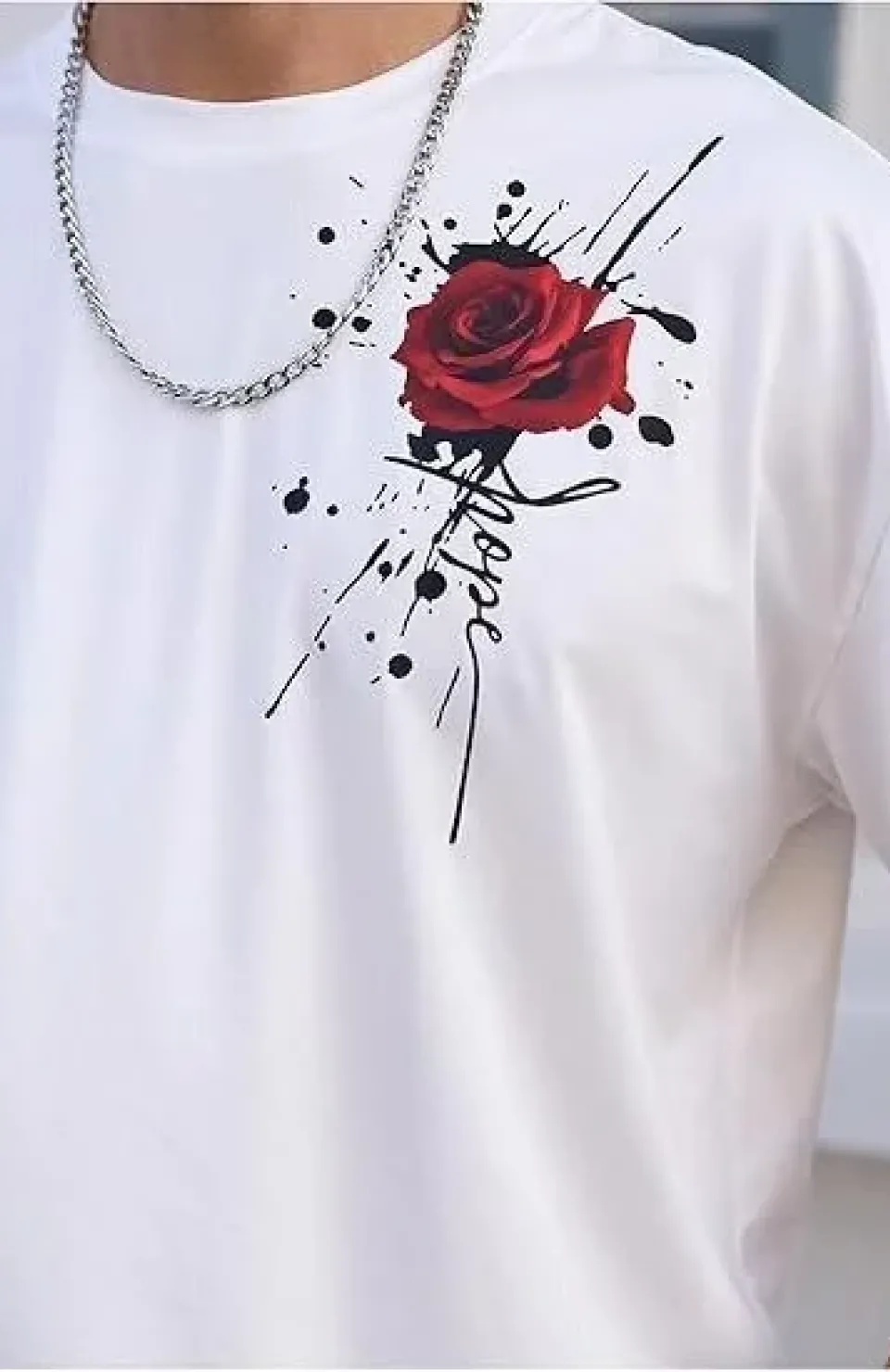 Erkek Bisiklet Yaka Kısa Kol Baskılı T-shirt - Beyaz