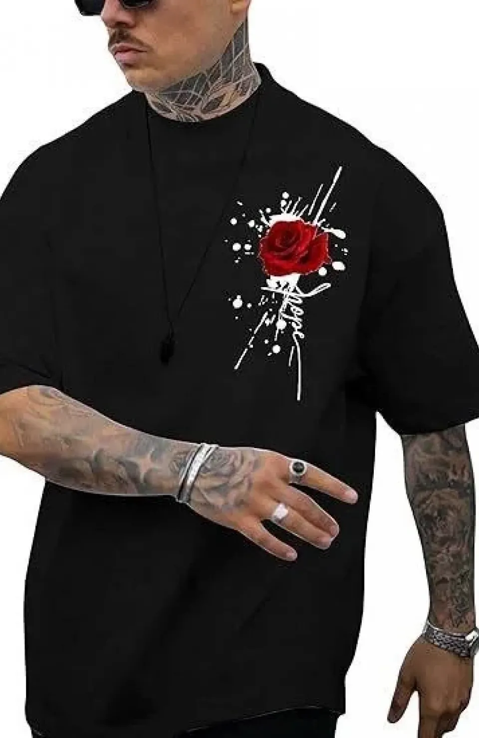 Erkek Bisiklet Yaka Kısa Kol Baskılı T-shirt - Siyah