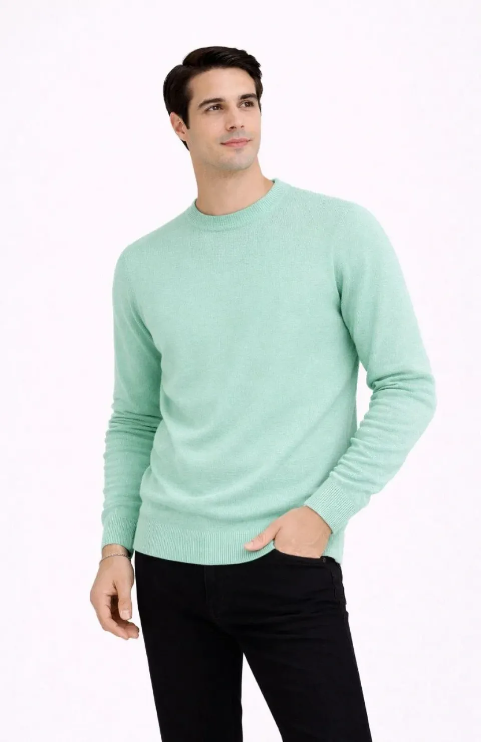 Erkek Bisiklet Yaka Triko Kazak yumuşak dokulu Pamuklu ince Dokuma, uzun kollu Rahat Regular kalıp - Mint Yeşili Somersan Giyim | Kadın, Erkek ve Çocuk Moda