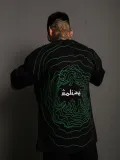 Erkek Bisiklet Yakalı Sırt Baskılı Oversize T-Shirt - Siyah