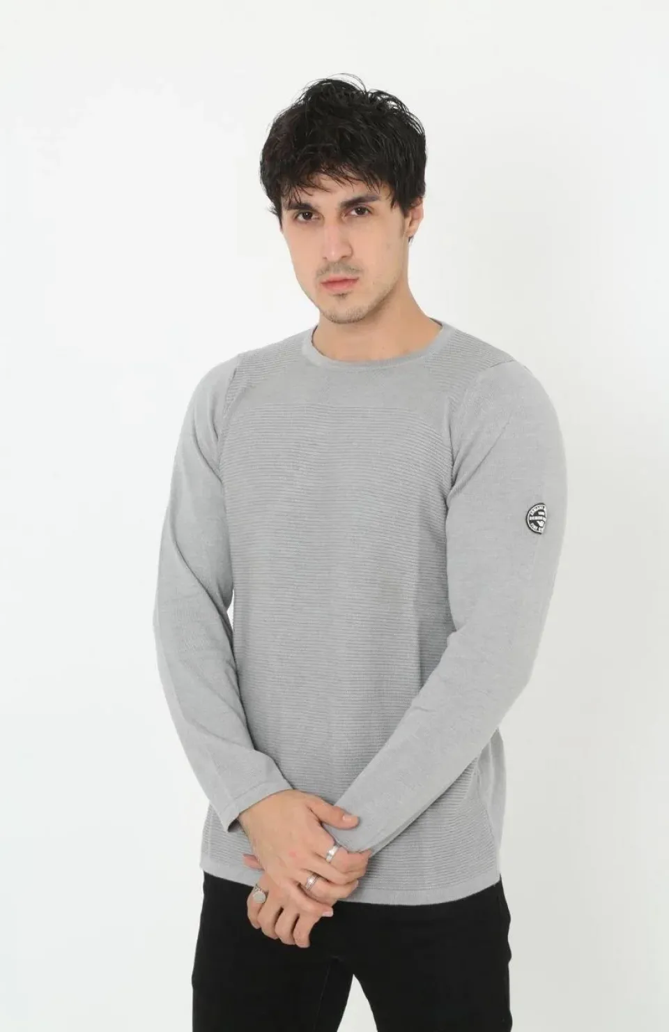 Erkek Biskilet Yaka Kolu Armalı - Gri Somersan Giyim | Kadın, Erkek ve Çocuk Moda