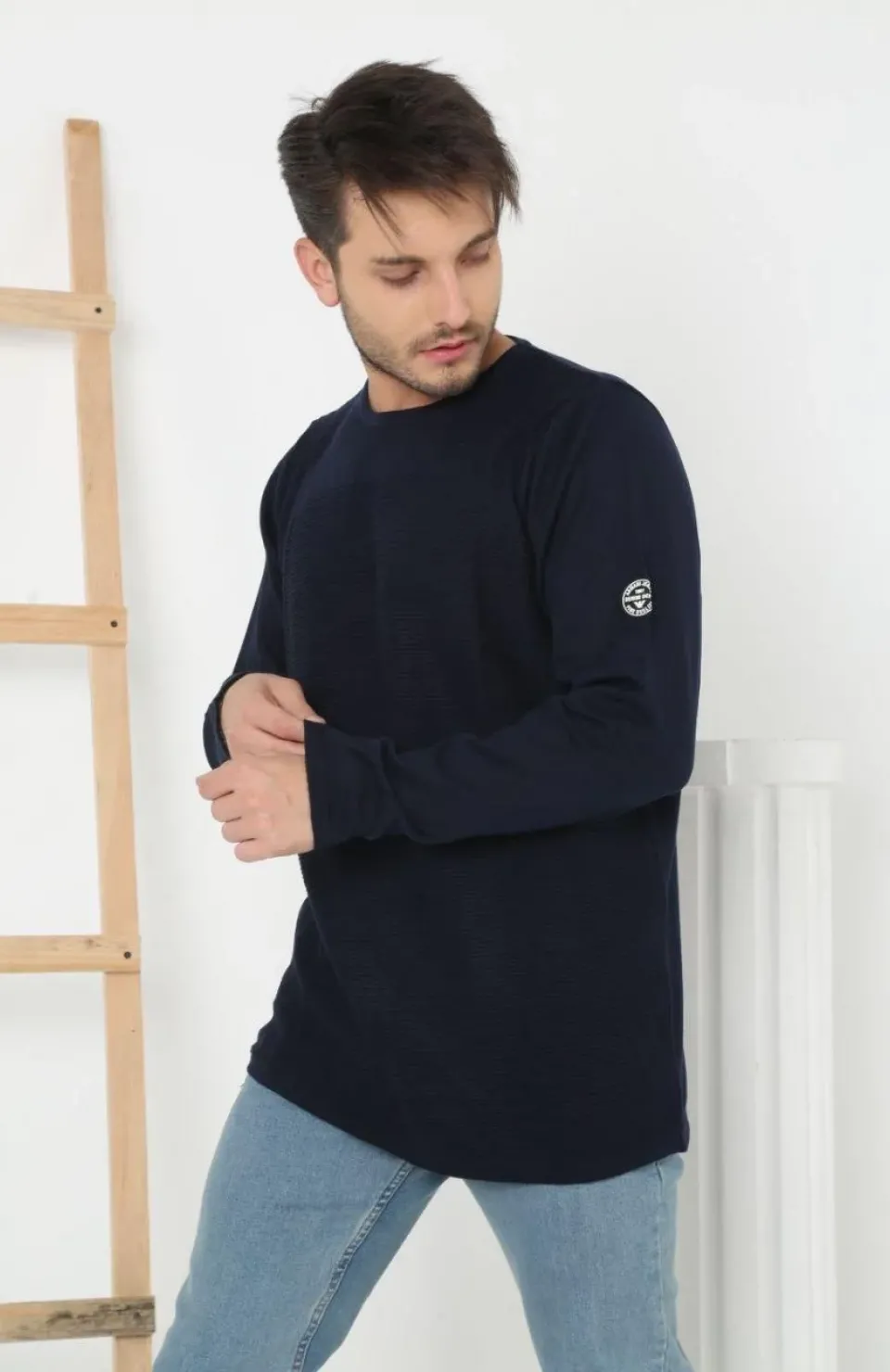 Erkek Biskilet Yaka Kolu Armalı - Lacivert Somersan Giyim | Kadın, Erkek ve Çocuk Moda