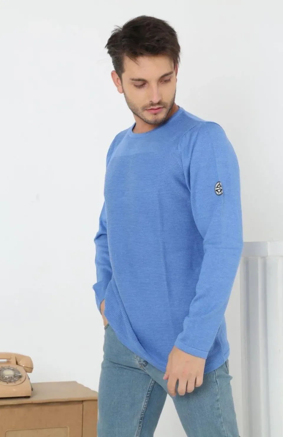 Erkek Biskilet Yaka Kolu Armalı - Mavi Somersan Giyim | Kadın, Erkek ve Çocuk Moda