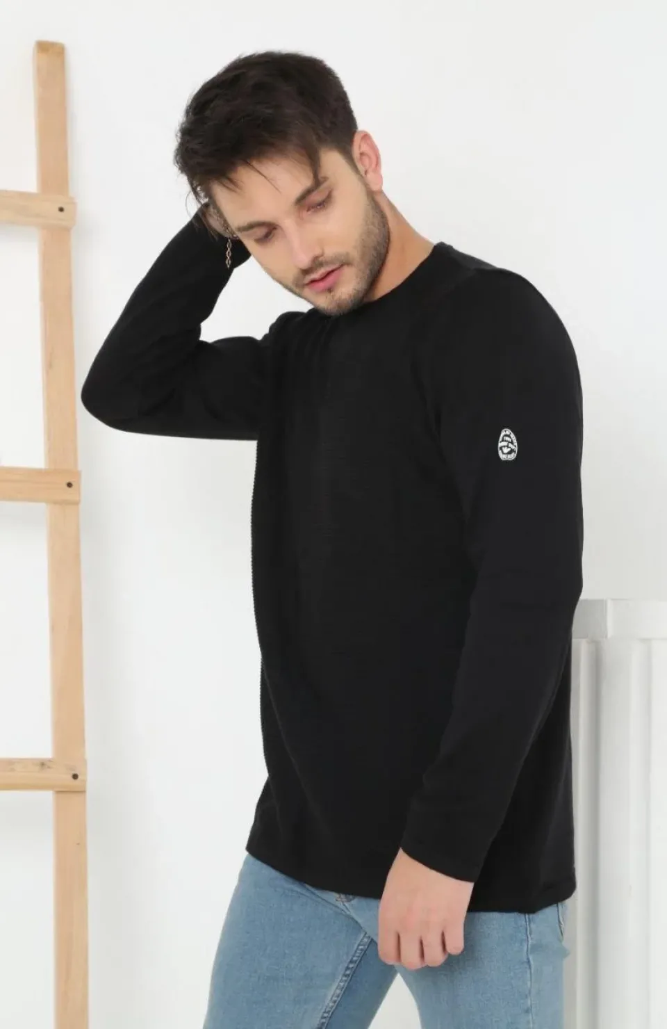 Erkek Biskilet Yaka Kolu Armalı - Siyah Somersan Giyim | Kadın, Erkek ve Çocuk Moda