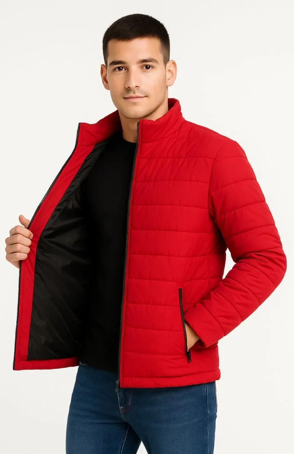 Erkek Bomber Mont Ceket – Su İtici Kumaş, Kapitone Astarlı, Fermuarlı, Kışlık - Kırmızı