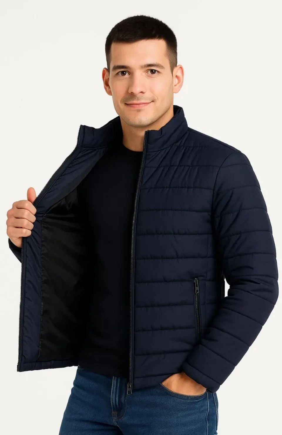 Erkek Bomber Mont Ceket – Su İtici Kumaş, Kapitone Astarlı, Fermuarlı, Kışlık - Lacivert