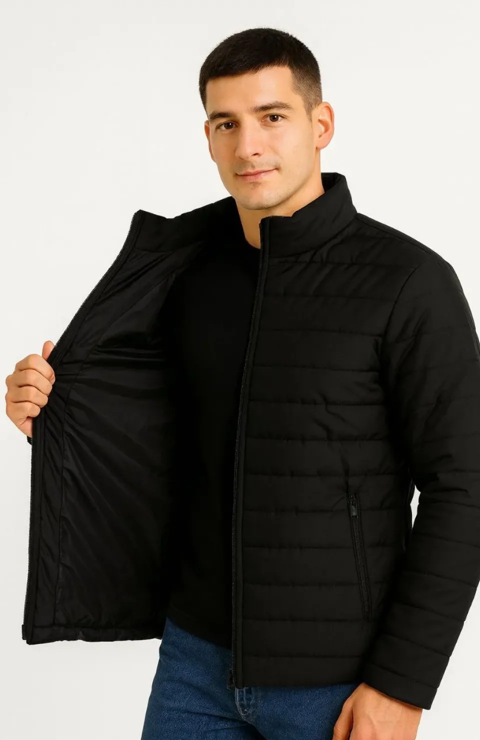 Erkek Bomber Mont Ceket – Su İtici Kumaş, Kapitone Astarlı, Fermuarlı, Kışlık - Siyah