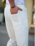 Erkek Cizgili Dokuma Krep Jogger Buggy Pantalon Rahat kalıp - Beyaz Somersan Giyim | Kadın, Erkek ve Çocuk Moda