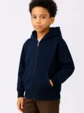 Erkek Çocuk Kapüşonlu Kanguru Çepli Tam Fermuarlı Hırka SweatShirt - Lacivert