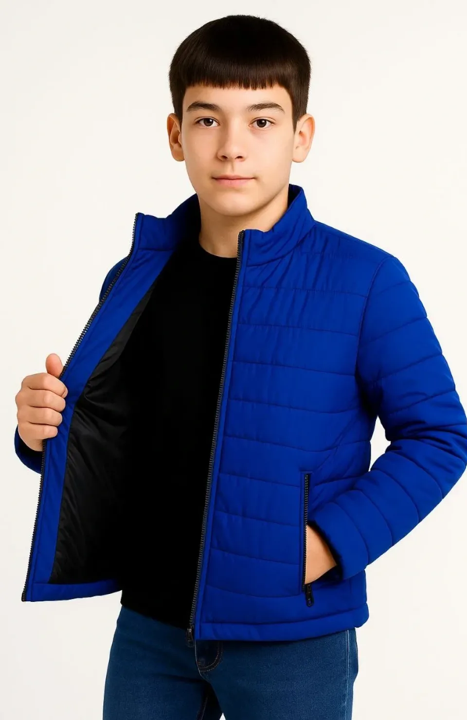 Erkek Çocuk Şişme Mont Hafif ve Sıcak Tutucu Kışlık Fermuarlı Su İtici Rahat Günlük Mont Kapüşonuz Modern Tasarım - Saks Mavisi Somersan Giyim | Kadın, Erkek ve Çocuk Moda