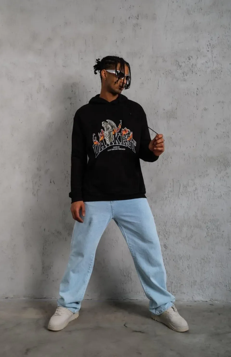 Erkek DANKES Baskılı Kapüşonlu Sweat - Siyah