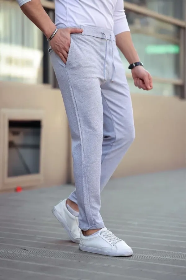 Erkek Diagonel Mikro dokulu Cepli Beli Lastilki Pantolon - Gri