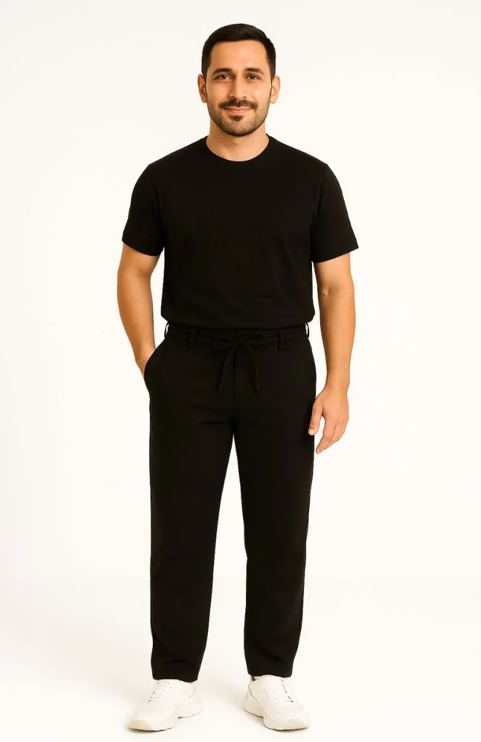Erkek Diagonel Mikro dokulu Cepli Pantolon - Siyah