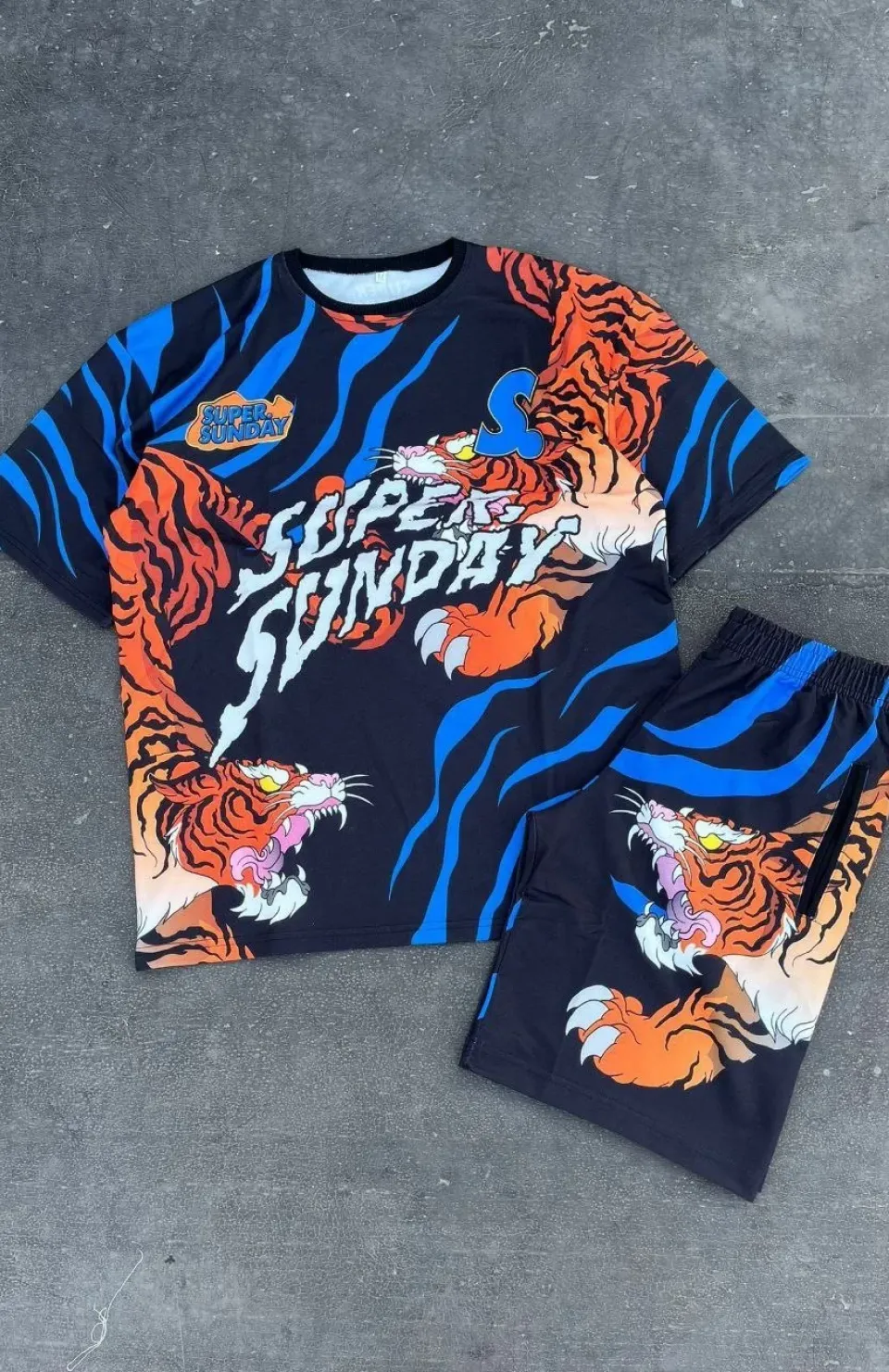 Erkek Dijital Baskılı Şortlu Takım - Mavi