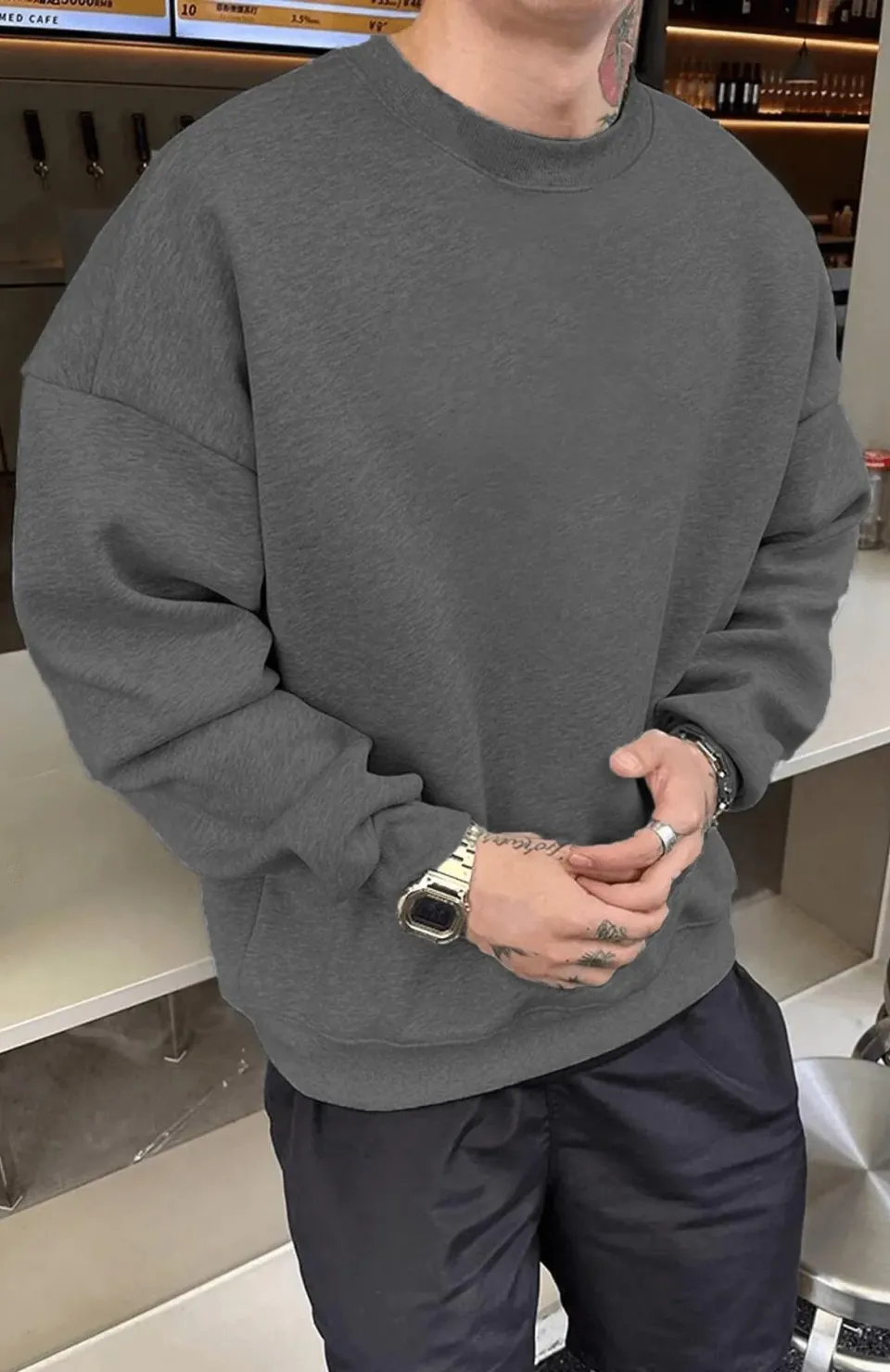 Erkek Düz Bisiklet Yaka Sweat - Füme Somersan Giyim | Kadın, Erkek ve Çocuk Moda