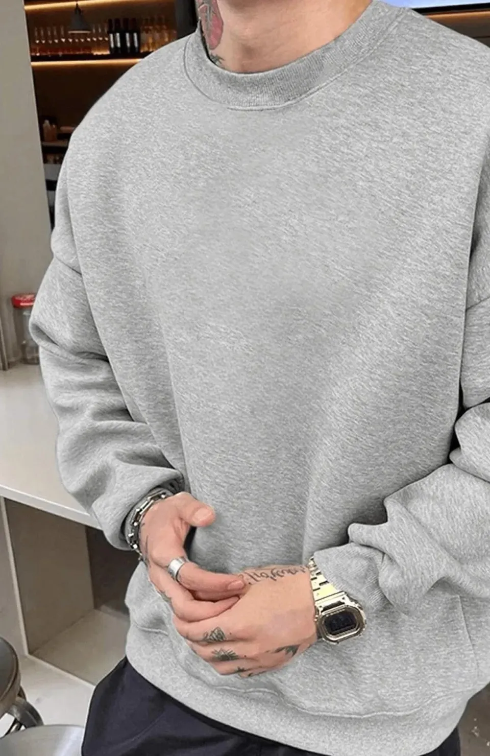 Erkek Düz Bisiklet Yaka Sweat - Gri Somersan Giyim | Kadın, Erkek ve Çocuk Moda